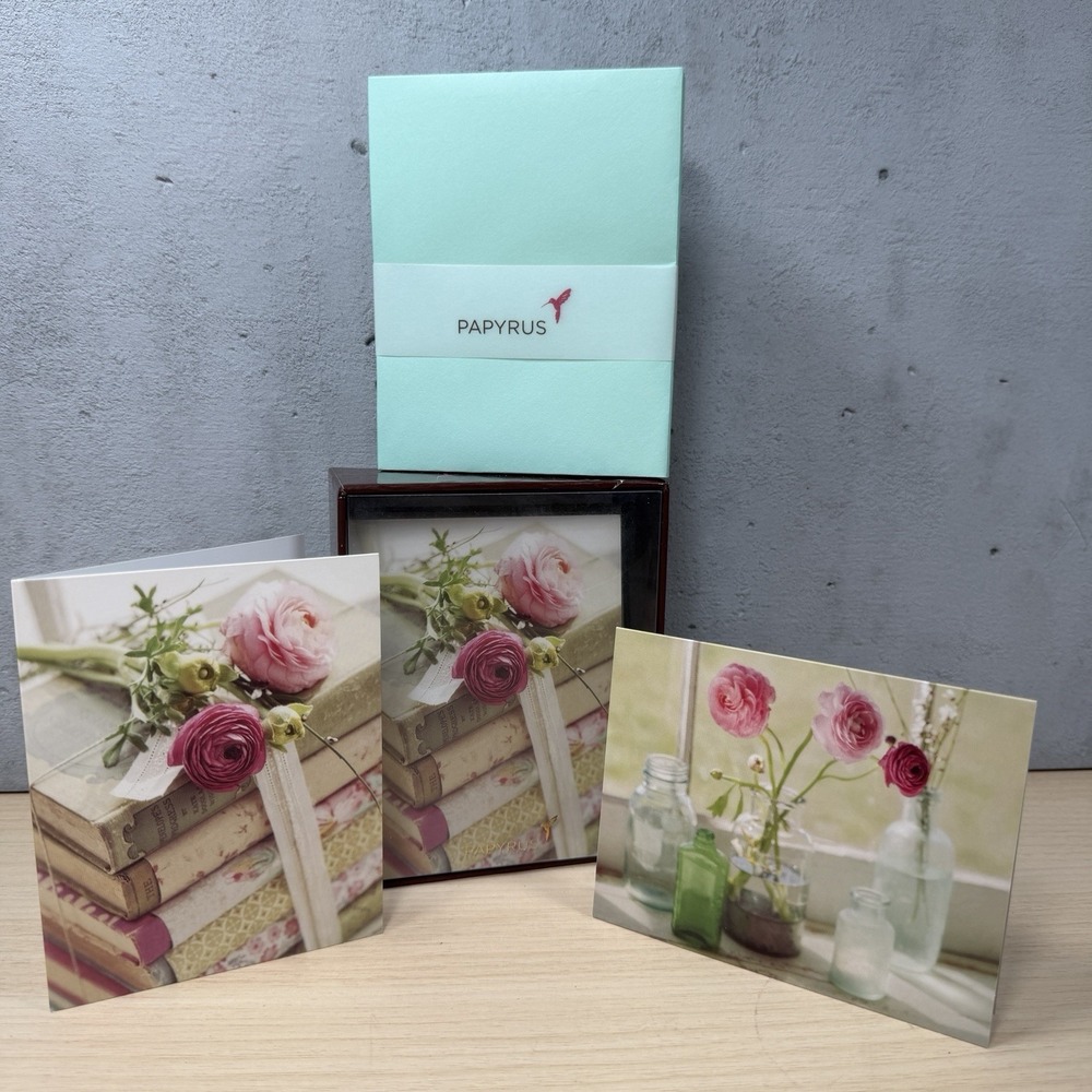 Papyrus Greeting Card Floral Theme Blank Note Cards 2 Designs Romantic Pink